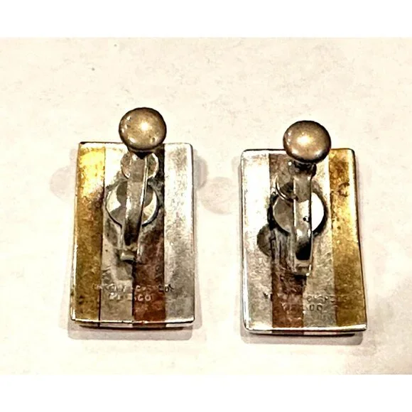 METALES CASADOS TAXCO 925 SILVER COPPER BRONZE BRUTALIST EARRINGS SCREWBACK MCM - Picture 6 of 7